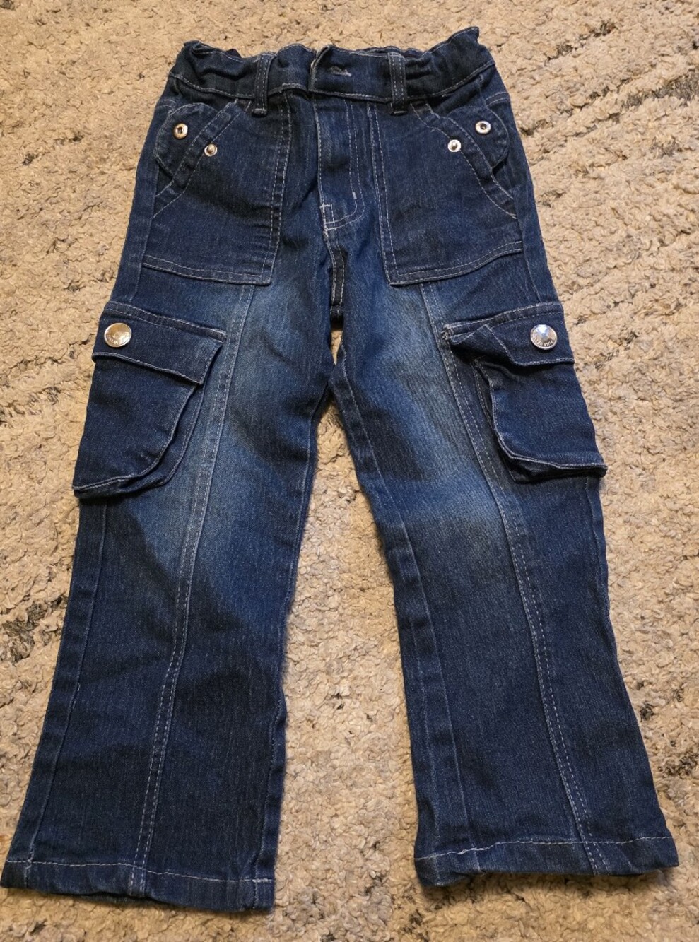 Velvet Dark Blue Denim Cargo Pants with Snap Flap